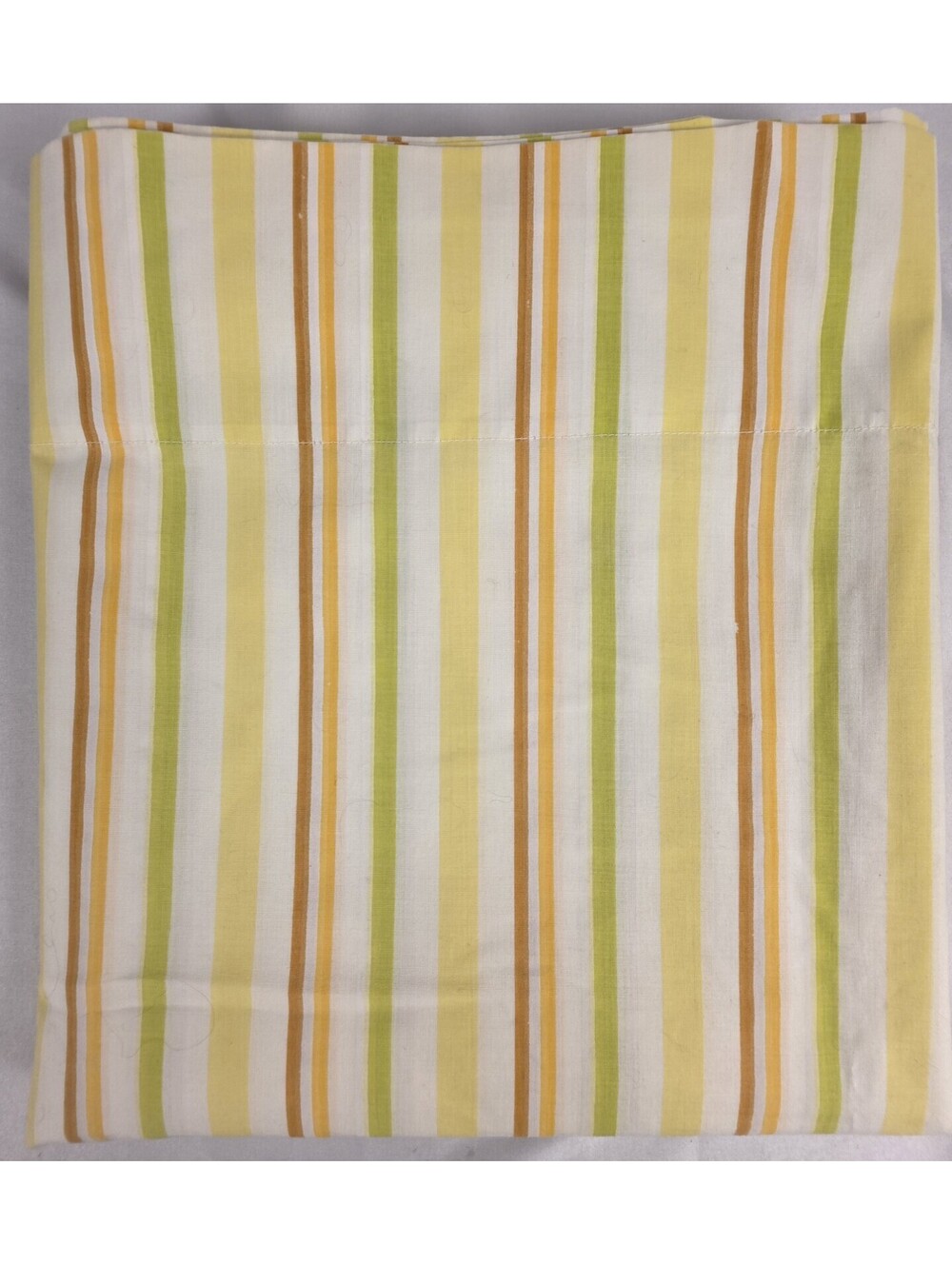 Vintage Pequot Queen Flat Sheet Retro Stripes Green Yellow Brown No Iron Percale